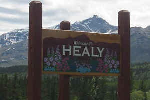 Denali Borough, Welcome sign at Healy