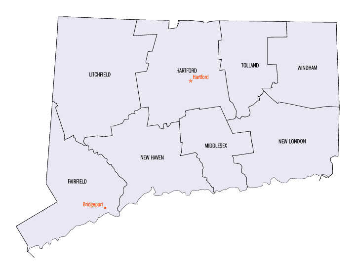 Connecticut County Map With Cities