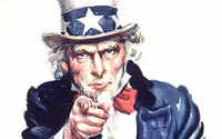 Uncle Sam, a figure symbolizing the United States, is portrayed as a tall, white-haired man with a goatee.