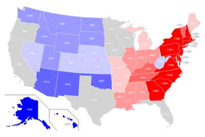 Statehood by Dates, ie, the date when each US state joined the Union